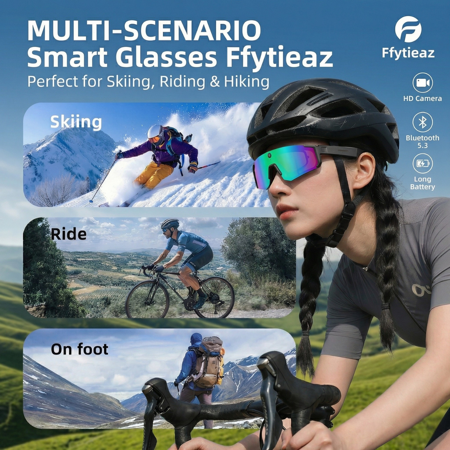 Sport Camera Glasses for Cycling - 1080P HD Hands-Free POV Recording Sunglasses