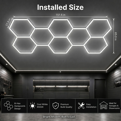 8 Grid Hexagon Garage Lights 6500K White LED Ceiling Kit