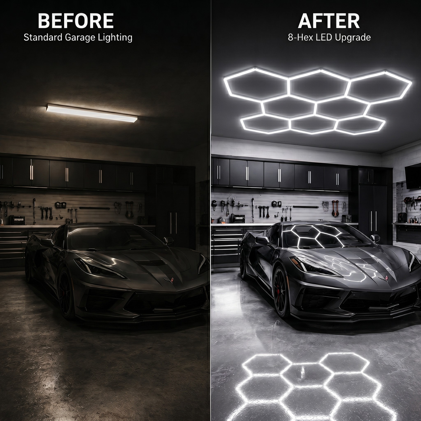 8 Grid Hexagon Garage Lights 6500K White LED Ceiling Kit