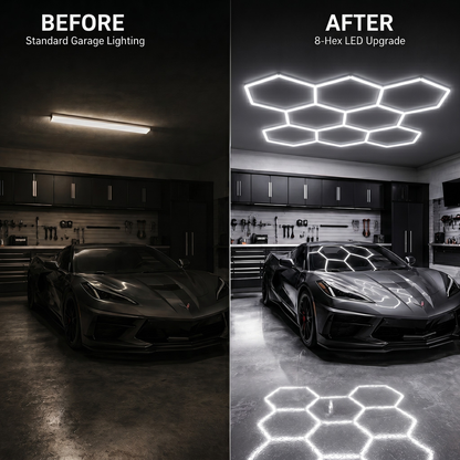 8 Grid Hexagon Garage Lights 6500K White LED Ceiling Kit