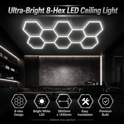 8 Grid Hexagon Garage Lights 6500K White LED Ceiling Kit