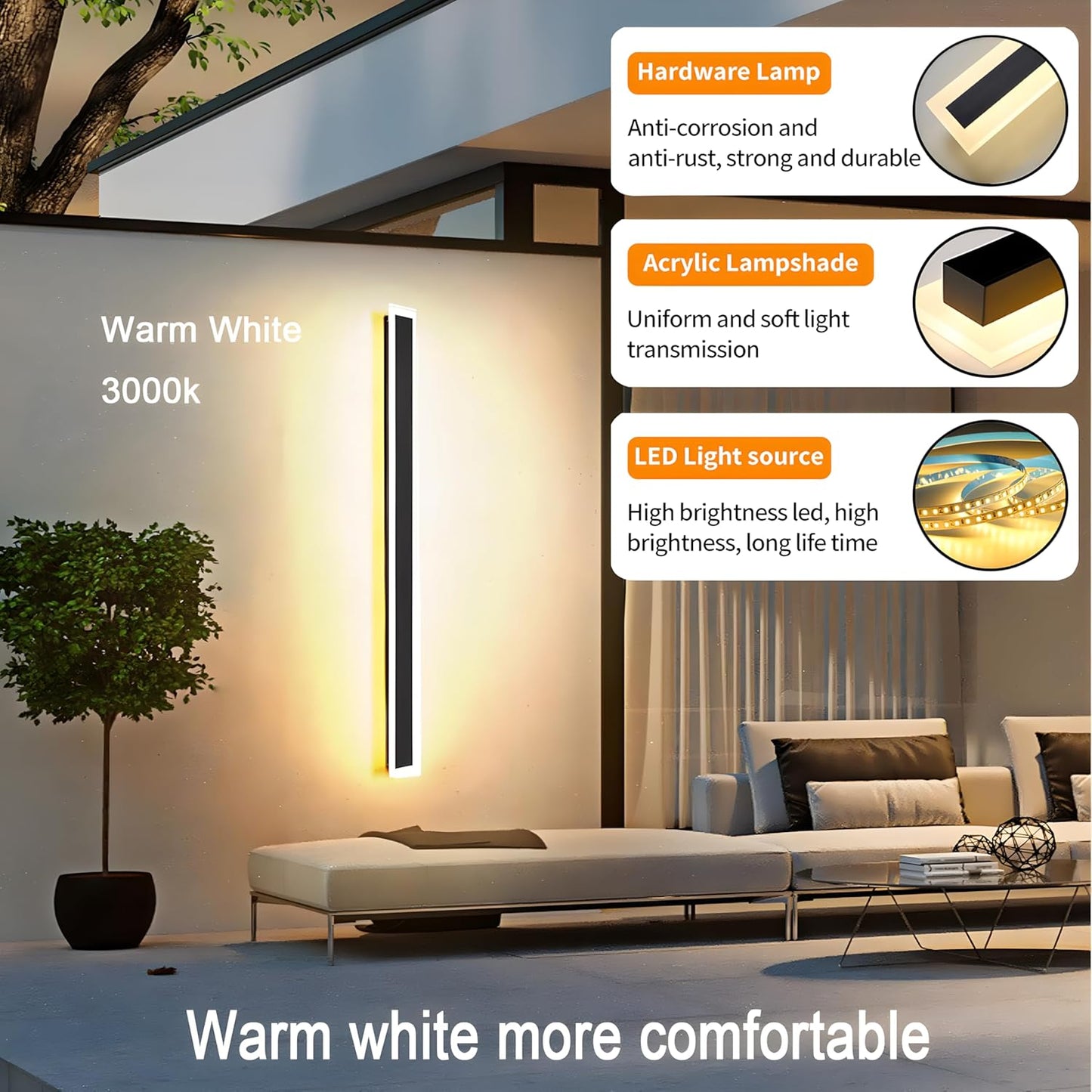Modern Long Outdoor LED Wall Light for Patios, Entrances & Architectural Homes