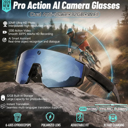 Sport Camera Glasses for Cycling - 1080P HD Hands-Free POV Recording Sunglasses
