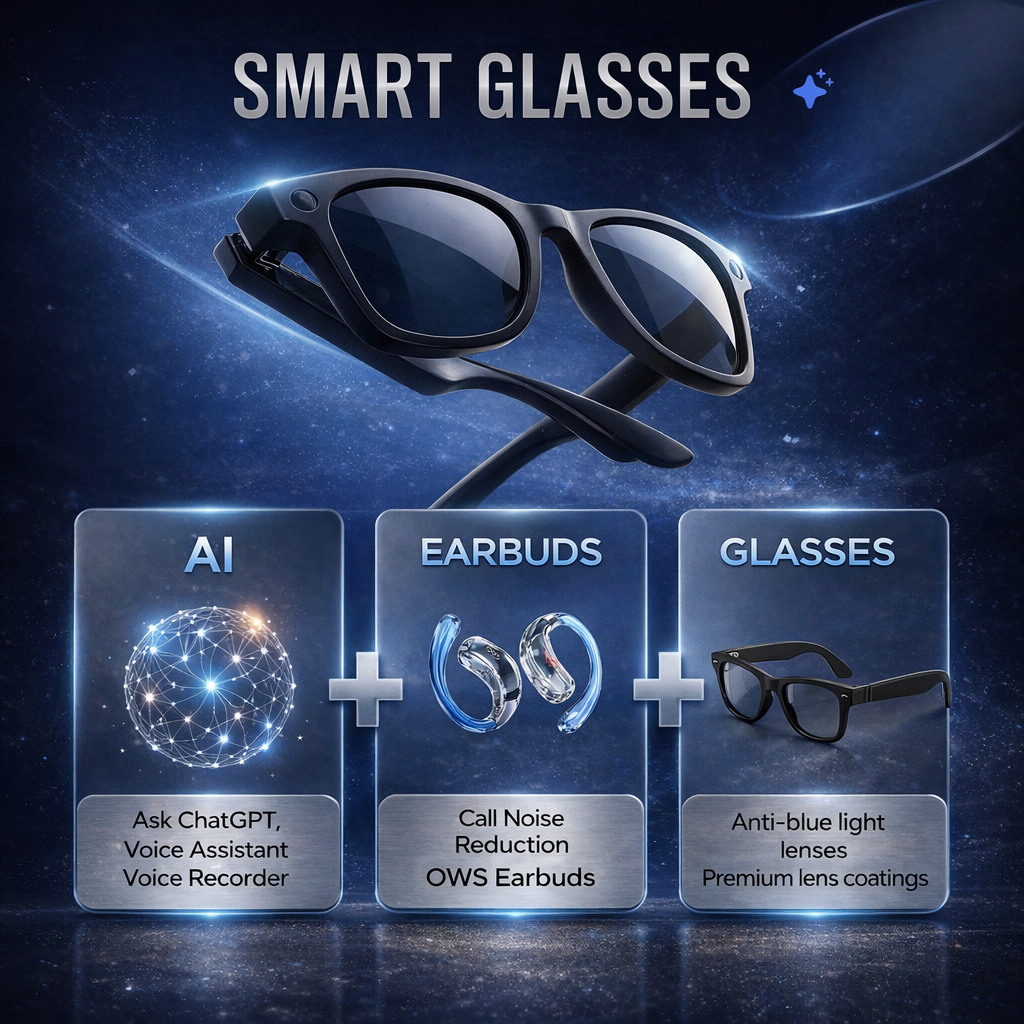 Smart Glasses with HD Camera & Audio — Capture Moments Hands-Free