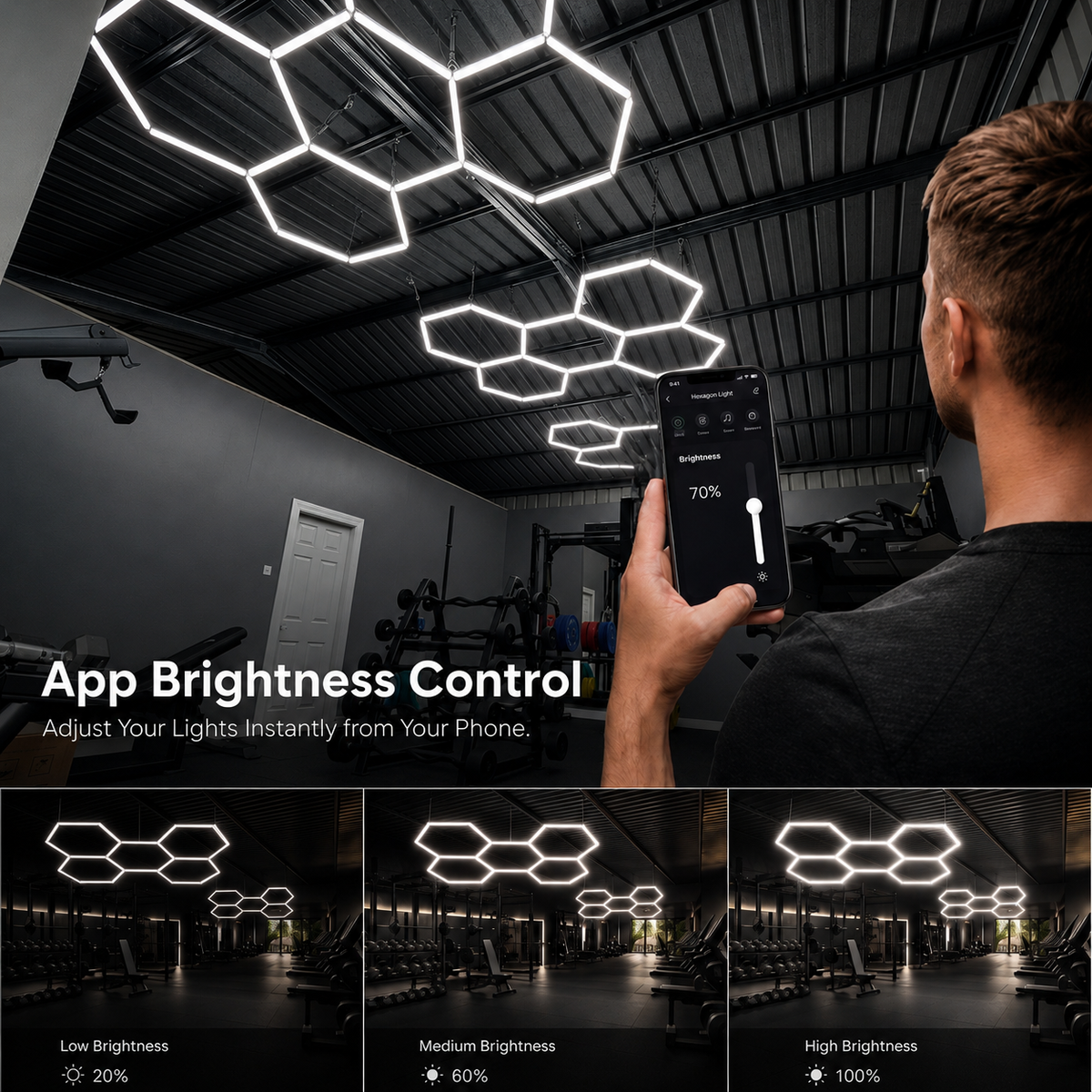 5 Grid Hexagon Garage Lights 6500K White LED Ceiling Kit