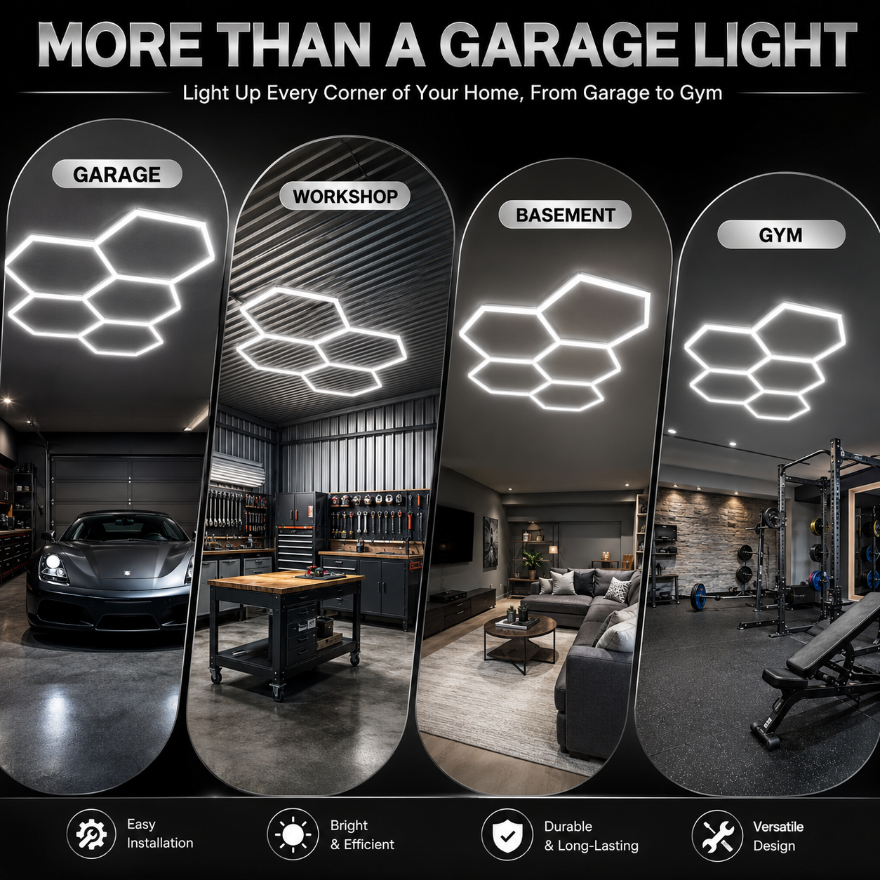 5 Grid Hexagon Garage Lights 6500K White LED Ceiling Kit