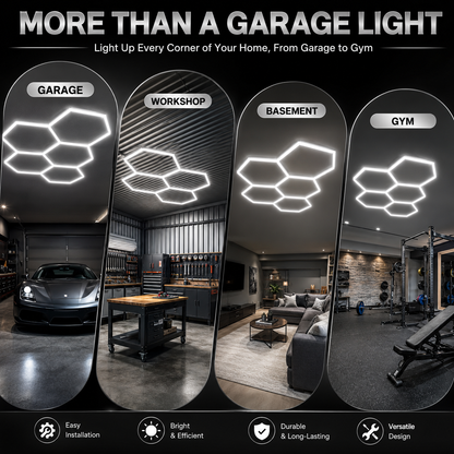 5 Grid Hexagon Garage Lights 6500K White LED Ceiling Kit