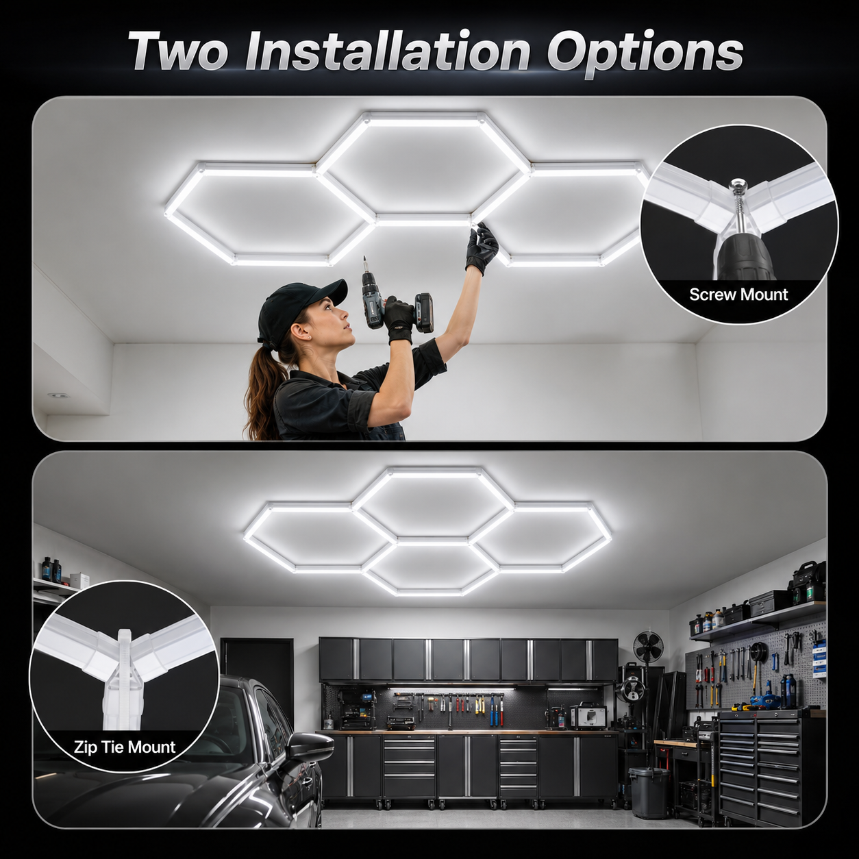 5 Grid Hexagon Garage Lights 6500K White LED Ceiling Kit