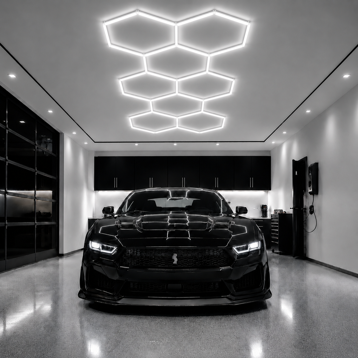 8 Grid Hexagon Garage Lights 6500K White LED Ceiling Kit
