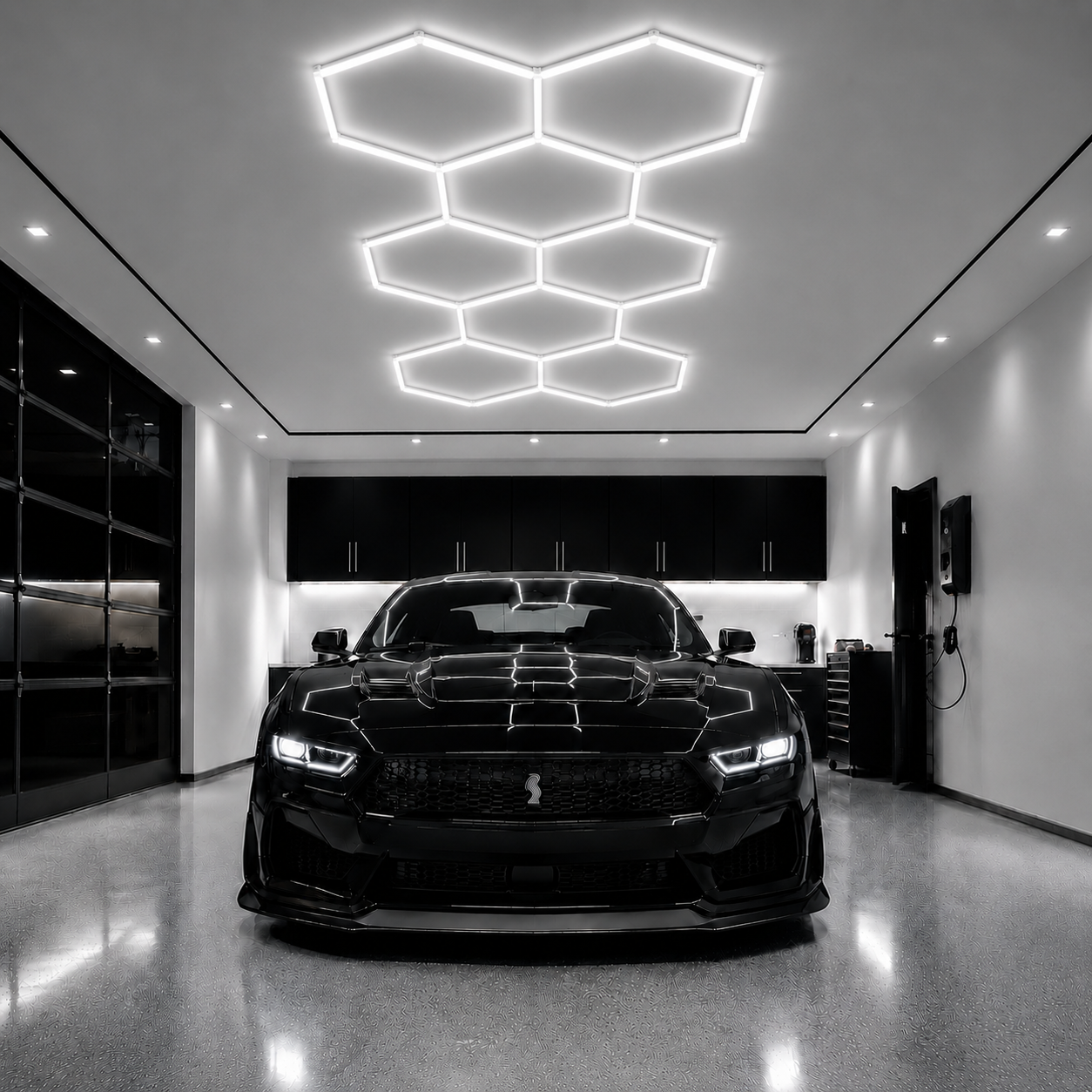 8 Grid Hexagon Garage Lights 6500K White LED Ceiling Kit