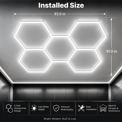 5 Grid Hexagon Garage Lights 6500K White LED Ceiling Kit