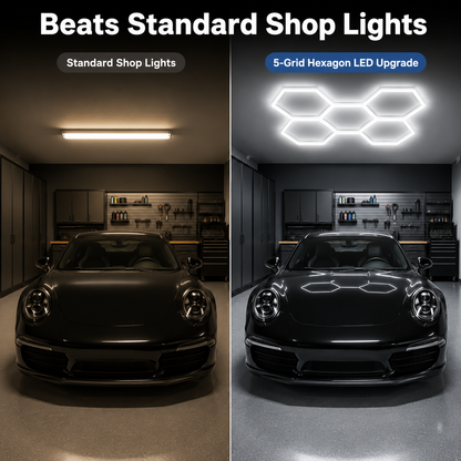 5 Grid Hexagon Garage Lights 6500K White LED Ceiling Kit