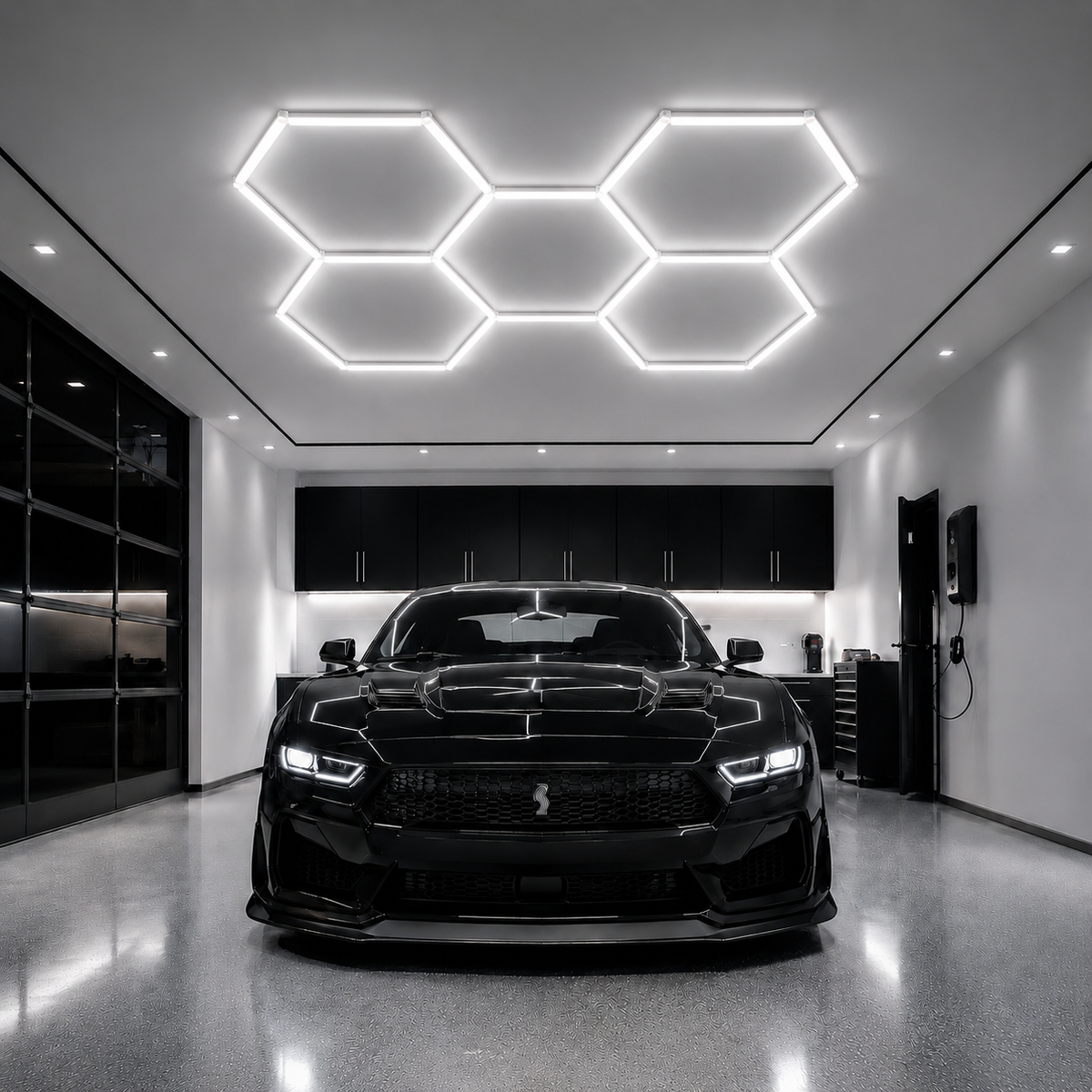 5 Grid Hexagon Garage Lights 6500K White LED Ceiling Kit