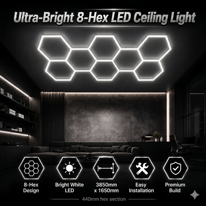 8 Grid Hexagon Garage Lights 6500K White LED Ceiling Kit