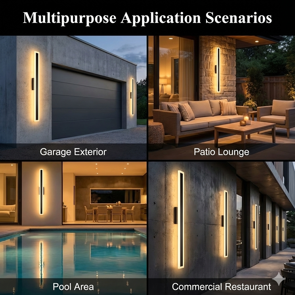 Modern Long Outdoor LED Wall Light for Patios, Entrances & Architectural Homes