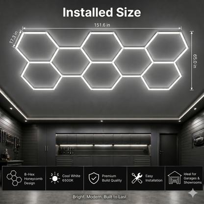 8 Grid Hexagon Garage Lights 6500K White LED Ceiling Kit