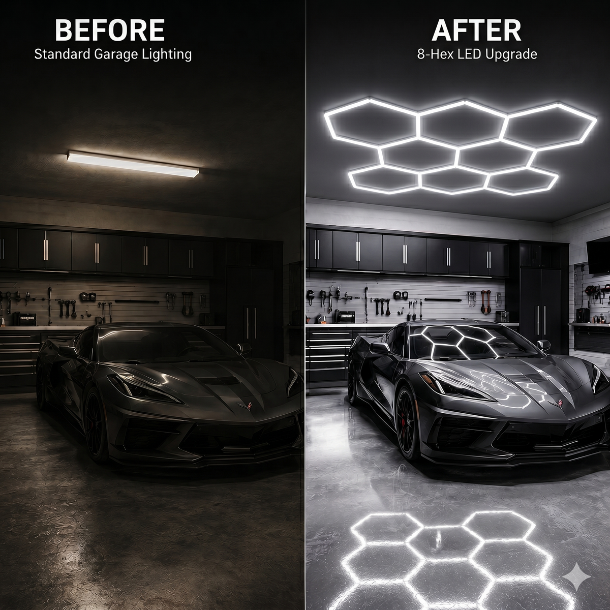 8 Grid Hexagon Garage Lights 6500K White LED Ceiling Kit