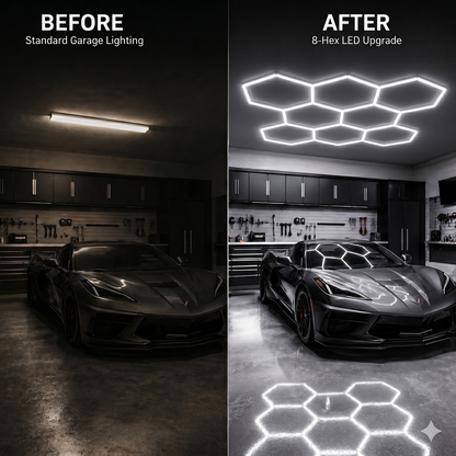 8 Grid Hexagon Garage Lights 6500K White LED Ceiling Kit