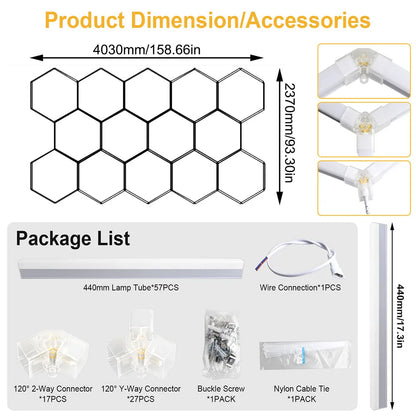 Garage honeycomb hexagonal LED white light super bright 6500K color temperature installed on the ceiling, suitable for garages