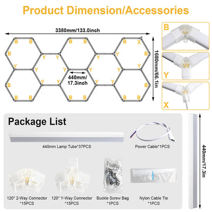 Garage honeycomb hexagonal LED white light super bright 6500K color temperature installed on the ceiling, suitable for garages