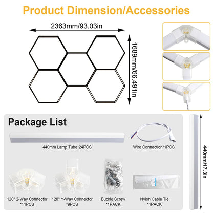 Garage honeycomb hexagonal LED white light super bright 6500K color temperature installed on the ceiling, suitable for garages