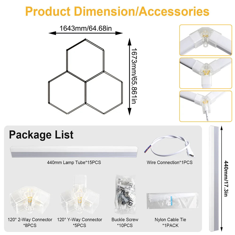 Garage honeycomb hexagonal LED white light super bright 6500K color temperature installed on the ceiling, suitable for garages