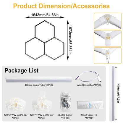 Garage honeycomb hexagonal LED white light super bright 6500K color temperature installed on the ceiling, suitable for garages